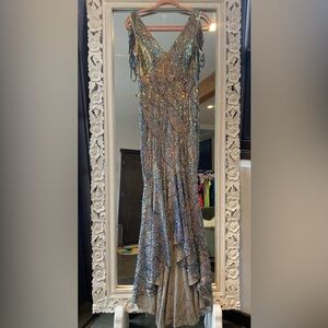 Kali Blue and White Sequin gown